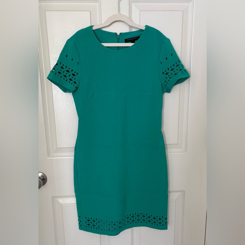 Banana Republic Teal Sheath Mini Dress with Cutout Sleeves